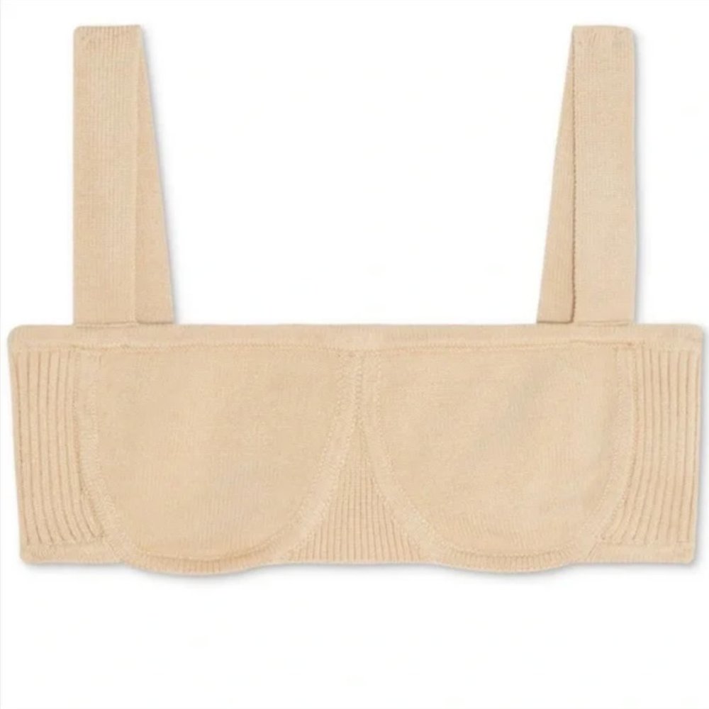 Danielle Bernstein Straight-Neck Sweater Bralette in Beige (S)
